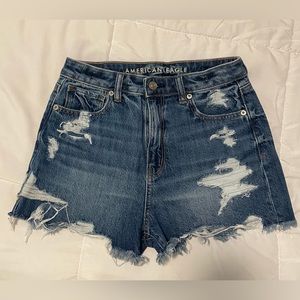 American Eagle AE Denim Mom Shorts Destroyed Medium Wash Ripped